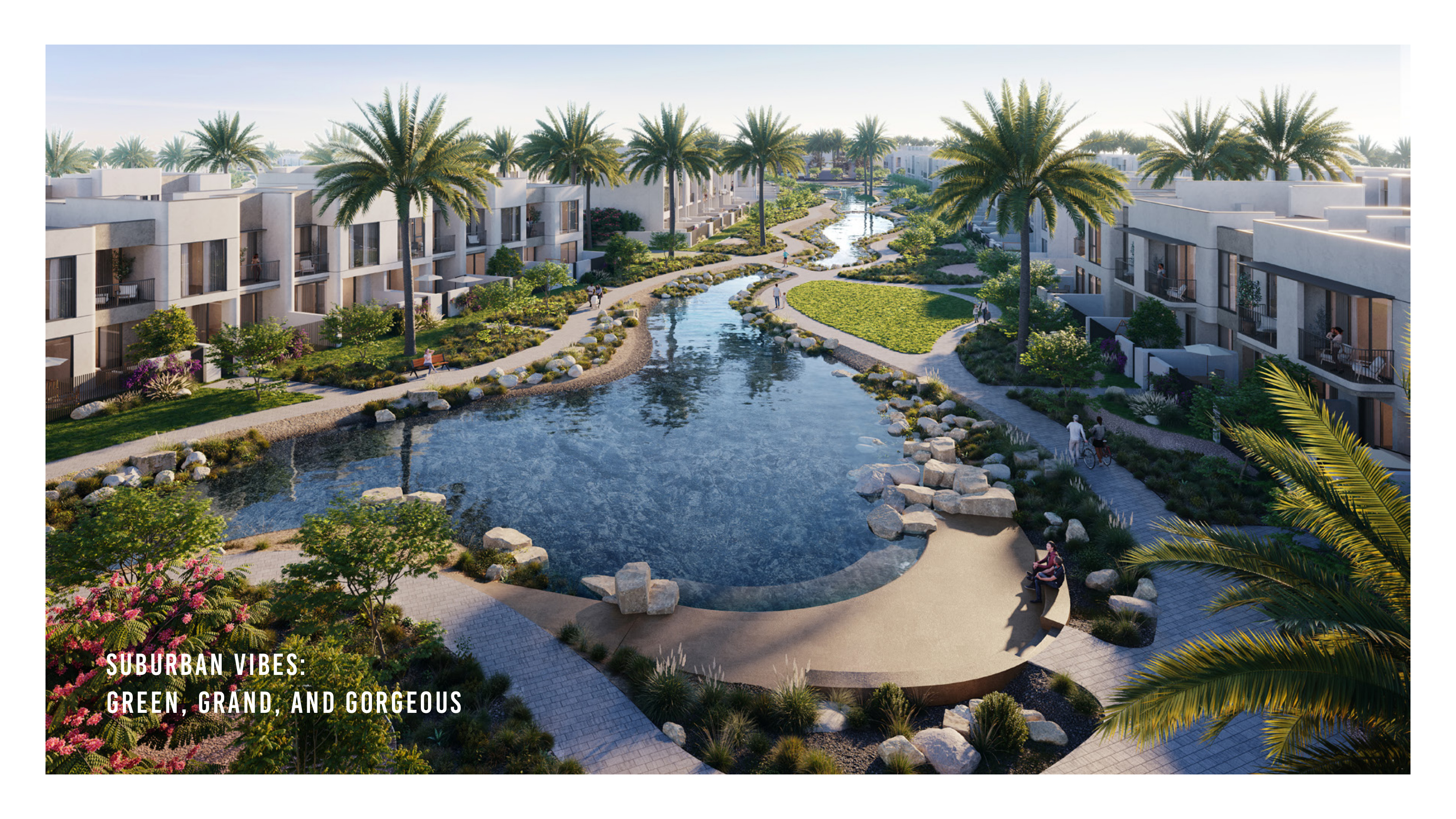 Landscaped water and greenery within The Valley community